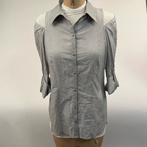 NWT $88 BCBG Grey Metal Buttons Comfy Light Long Sleeve Shirt‎ Size M​